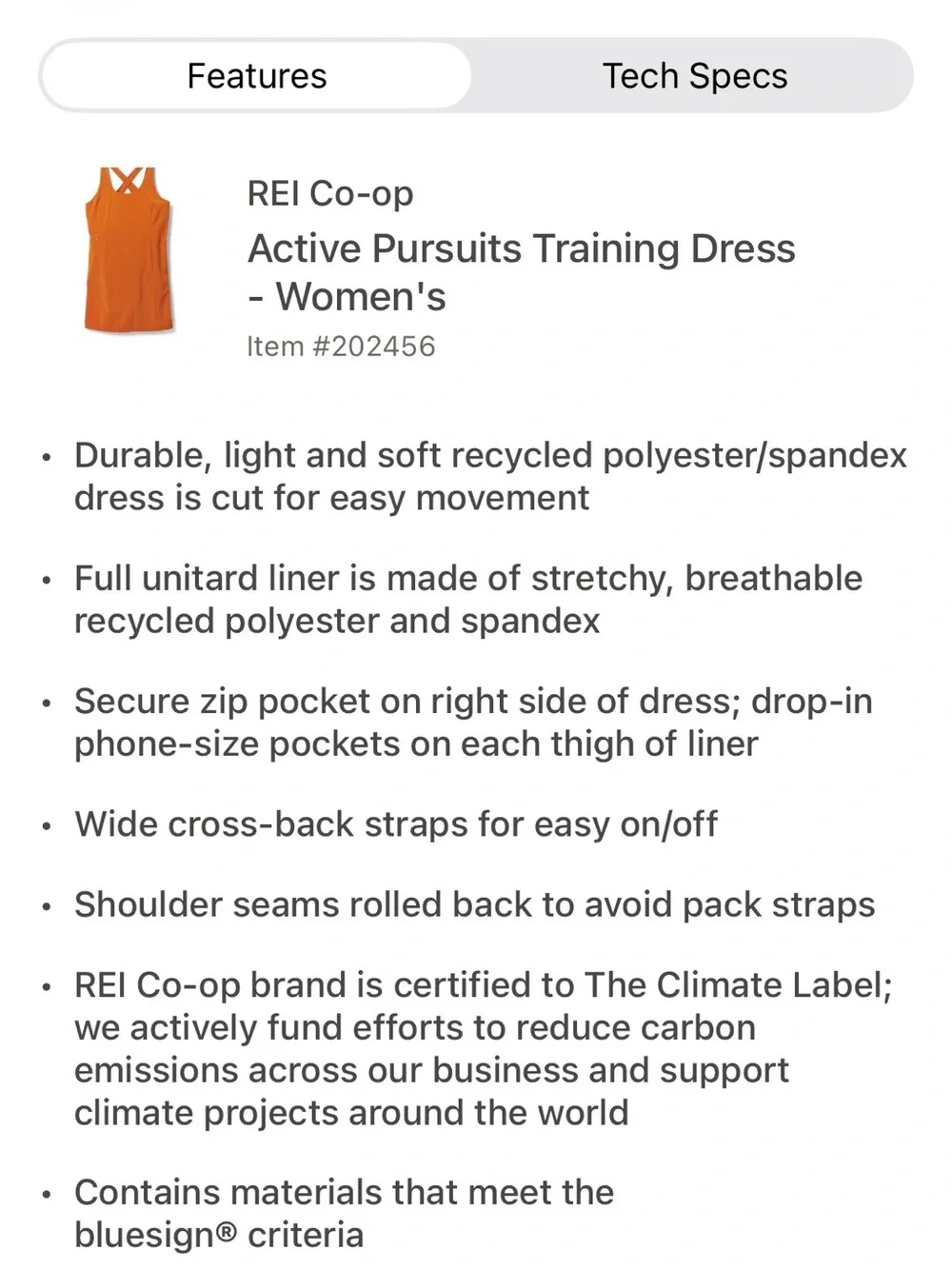 REI Active Pursuits Athletic Dress with built-in shorts and pockets